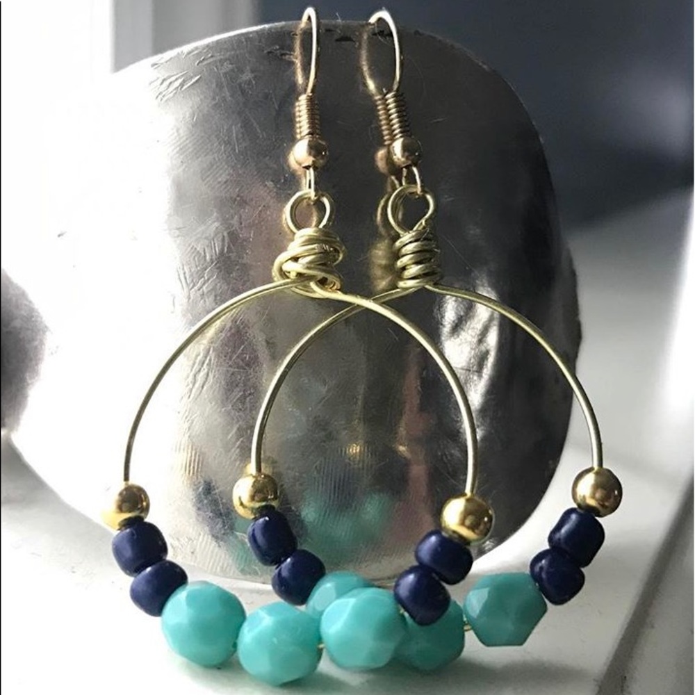 Handmade turquoise and gold earrings
